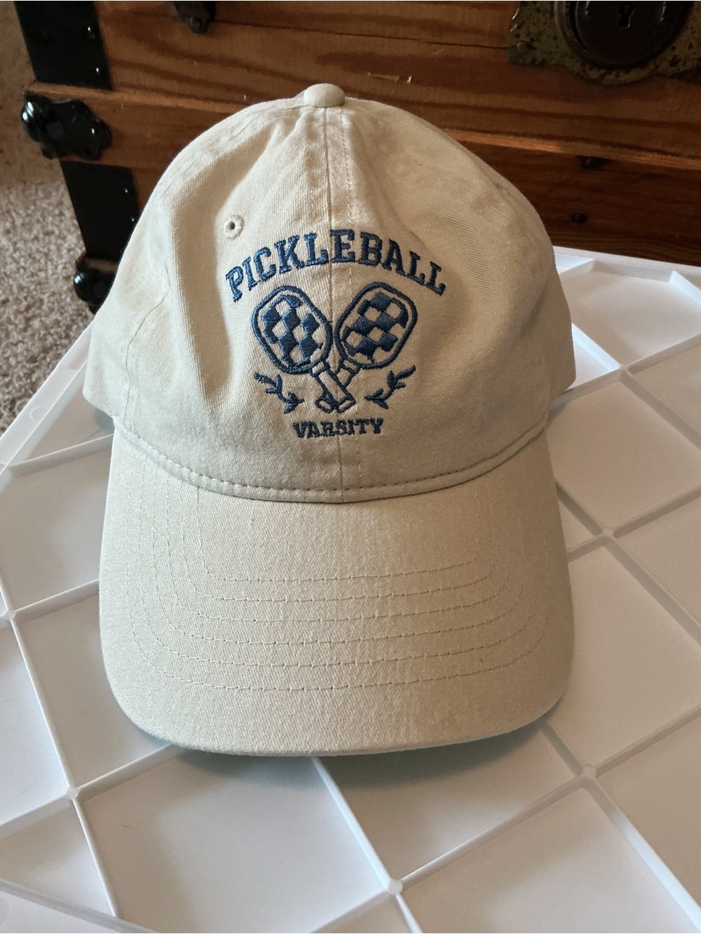 Time and Tru Beige Pickleball Varsity Embroidered Cap